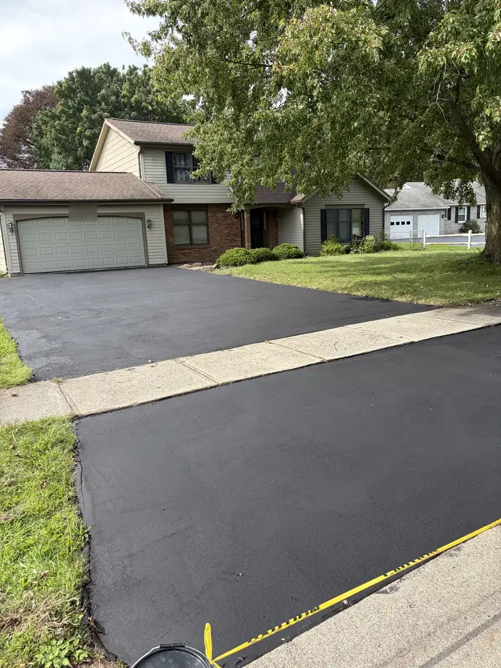 Freshly sealcoated driveway