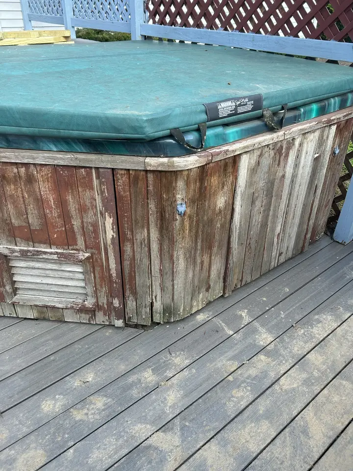 Weathered hot tub surround